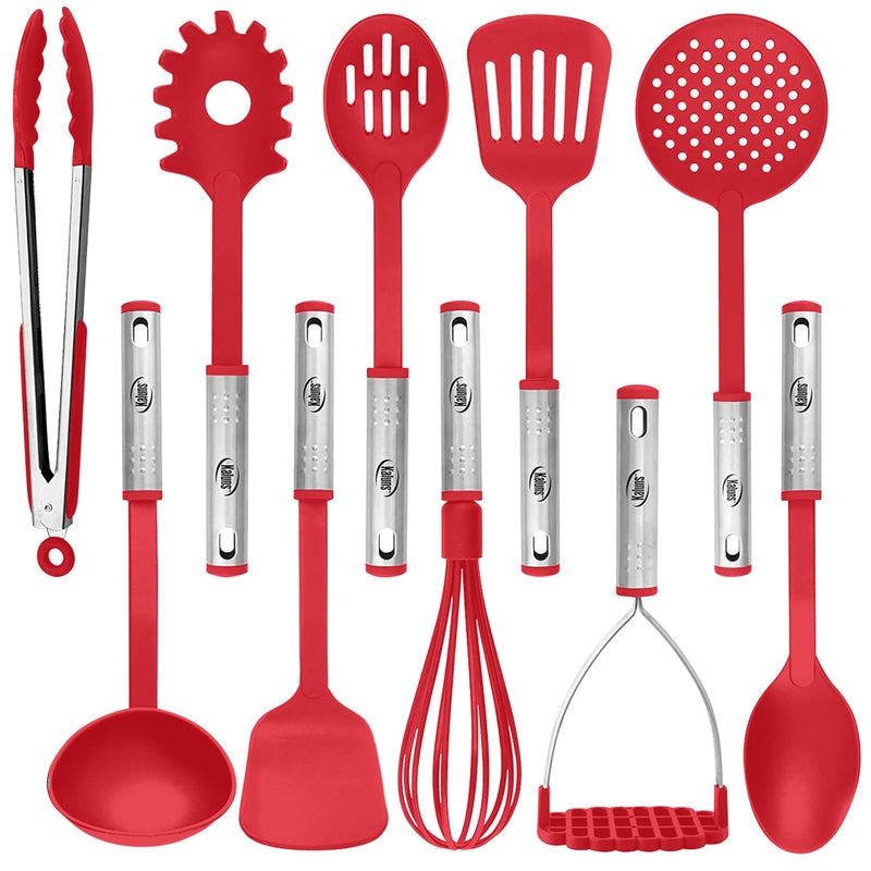 Kaluns Kitchen Utensils Set, 10 Nylon Stainless Steel Cooking Utensils, Non Stick and Heat Resistant Cookware set New Chef's Gadget Tools Collection - Image 1